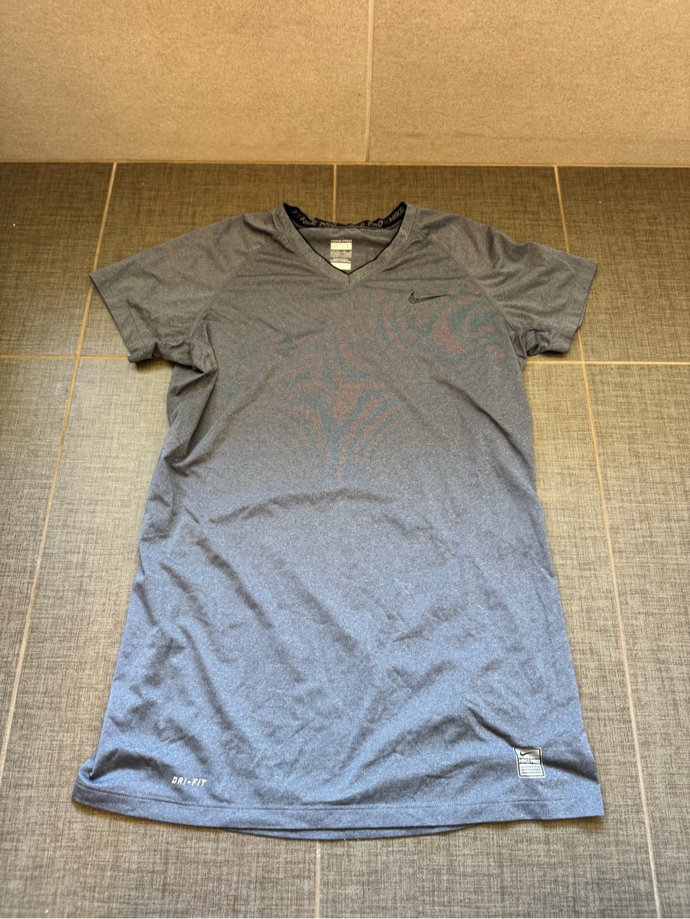 Nike Gray Nike Pro Athletic Tee with Silver Logo Patch